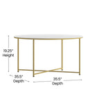 Flash Furniture - Table à café blanche de la collection Hampstead avec cadre doré mat-Finition du cadre enduit en poudre dorée mat