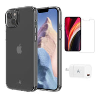 AXS - Ensemble de depart, etui transparent teste contre les chutes, protecteur d'ecran et chargeur 20W pour iPhone 14 Max-etui resistant aux chutes avec des poches d'air absorbant les chocs