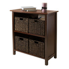 Winsome – Étagère de rangement Granville 5 pièces, 2 sections de 4 paniers pliables, noyer antique-Comprend 4 petits paniers pliables faits de feuilles de maïs offerts en couleur chocolat