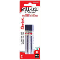 Pentel - Recharges pour portemines, 0,5 mm, qualité H, 2 paquets de 12 mines-Mines de recharge 0,5 mm, H