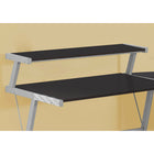 Monarch Specialties - 7171 Bureau - Dessus Espresso - Metal Argent-La base en métal gris, solide et durable, comprend des pieds robustes et des barres de soutien au design géométrique, ainsi que des pieds réglables pour une stabilité optimale.