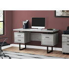 Monarch Specialties - 7417 Bureau 60 po L - Faux Bois Gris/Metal Noir-Comprend 2 tiroirs de rangement sur le dessus et un tiroir à dossiers en bas avec des barres métalliques pour suspendre des dossiers de taille standard ou légale, et un dessus facile à nettoyer pour étudier, écrire ou travailler sur votre ordinateur portable.