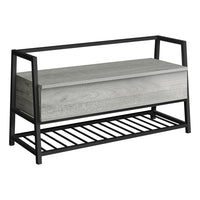 Monarch Specialties - 4500 Banc 42"L -Rangement Gris/Metal Noir-Banc de rangement combiné avec un haut qui s'ouvre et étagère à chaussures