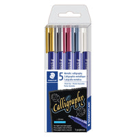 Staedtler - Marqueurs à embout pinceau pour calligraphie avec encre métallisée, pointes de 1 à 6 mm, 5 pièces-Marqueurs à pointe pour calligraphie avec encre métallisée, pour une écriture et des ornements opaques