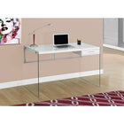 Monarch Specialties - 7209 Bureau 48 po L - Blanc Lustre/Verre Trempe-D'une taille parfaite pour pratiquement tous les ordinateurs portables, la table d'ordinateur dispose d'un tiroir de rangement pour les fournitures supplémentaires (14 po x 10 po) qui peut être assemblé sur le côté gauche ou droit