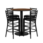 Flash Furniture – Table ronde 36 po, stratifié noyer, base ronde et 4 tabourets en métal, dossier échelle, siège noir en vinyle-Armature de chaise et de table thermolaquée noire