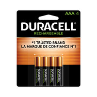 Duracell - Piles Rechargeables AAA - paquet de 4-PUISSANCE LONGUE DURÉE ENTRE LES RECHARGES - La pile rechargeable Duracell triple A est conçue pour être utilisée dans les appareils tels que les manettes de jeu vidéo, les dispositifs électroniques sans fil, les interphones de surveillance et plus encore