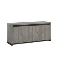 Sauder - Manhattan Gate Crédence de bureau moderne - Mystic Oak-Étagère d'imprimante réglable et coulissante avec glissières à extension complète derrière les portes gauches