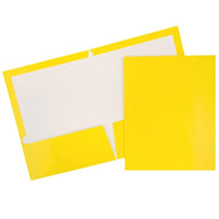 JAM PaperMD – Chemises de présentation à 2 pochettes plastifiées et lustrées, jaune, 25/paquet-Chemises en papier cartonné jaune lustré