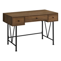 Monarch Specialties - 7670 Bureau 48 po L - Noyer/Metal Noir-Bureau d'ordinateur de couleur effet bois noyer aux panneaux épais, avec de jolie base en métal noir