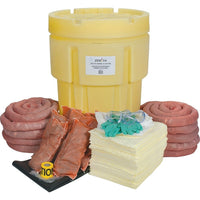 Zenith Safety - Trousses antidéversements 95 gallons, matières dangereuses, avec baril de récupération-Contenu : 100 tampons absorbants (15 x 17 po), 10 remblais tubulaires absorbants (3 x 120 po), 8 coussins absorbants (8 x 18 po), 1 tapis de canalisation (36 x 36 po), 1 ruban d’avertissement (3 po x 300 pi), 2 paires de gants en nitrile, TTG (11), 2 paires de lunettes de sécurité, 2 combinaisons microporeuses, TG, 10 sacs à déchets (26 x 36 po)