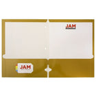 JAM PaperMD – Chemise scolaire à 3 trous et à 2 pochettes, plastifiée et lustrée, doré, 25/paquet-Capacité : 200 feuilles