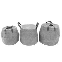 Cathay Importers – Panier de rangement rond, lin gris, paq./3-Grand : 17 haut. globale x 13 haut. x 16,5 diam. ; moyen : 16,5 haut. globale, x 12,5 haut. x 14,5 diam. ; petit : 14,5 haut. globale x 12 haut. x 13 diam. (po)