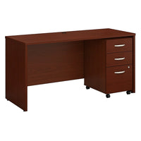Bush – Bahut pour coquille de bureau Westfield de 60 po de largeur et classeur sur roulettes à 3 tiroirs, cerisier acajou-La surface en stratifié Diamond Coat résiste aux égratignures et aux taches et reste belle même après des années