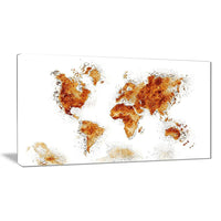 Designart – Carte du monde brun miel, imprimé sur toile (PT2708-32-16)-Impression
