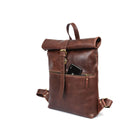 Tolredo Leather Backpack - Top-Roll - Walnut-Bandoulière en cuir rembourrée réglable de 18 pouces et boucle de poignée de transport tout en cuir