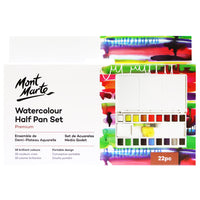 Mont Marte Ensemble pour peinture à l'aquarelle de 18 couleurs à demi moule avec pinceau, éponge et assiette-1