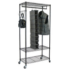 Oceanstar - Support pour vêtements GRS1514 avec tablettes réglables, comprend des crochets, noir-4 roulettes à usage intensif (2 avec frein) pour une mobilité accrue