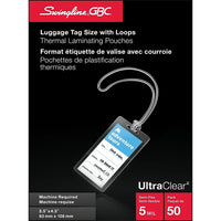 Swinglineâ„¢ Pochettes de plastification GBC UltraClearâ„¢ de 5 mm, étiquettes de bagage avec boucle, transparent, paq./50-Plastifieuses thermiques