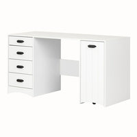 South Shore - Table de couture Artwork avec rangement, blanc pur (10544)-RANGEMENT QUI RÉPOND À VOS BESOINS: profitez des deux grands tiroirs pour classer tous vos accessoires de couture et utilisez la tablette coulissante pour classer vos bobines de fil! Elle comporte des goujons amovibles spécialement pour cet effet.
