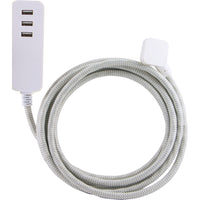 Staples - Rallonge à trois prises, deux ports USB, 6 pi. Cordon tresse, gris-Trois prises de courant alternatif à la terre et deux ports USB offrant une puissance de charge partagee de 2,4 A
