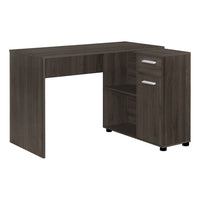Monarch Specialties - 7349 Bureau 46 po - Chêne Brun/Cabinet De Rangement-Bureau d'ordinateur d'angle avec rangement dans une finition faux bois chêne brun et poignées de tiroir dans une finition argentée contrastante
