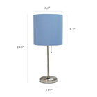LimeLights Lampe bâton en acier brossé avec prise de charge et abat-jour en tissu, paquet de 2, bleu-8.5  po x 8.5  po x 19.5   po