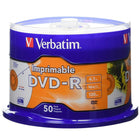 Verbatim – Disques DVD-R 16x, capacité de 4,7 Go, surface blanche imprimable par jet d’encre, carrousel, 50/paquet (95137)-Disques DVD+/-R vierges