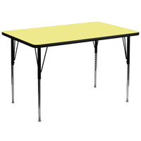 Flash Furniture – Table d’activités rectangulaire de 36 x 72 po, surface thermofusionnée, pattes standards réglables, jaune-Stratifié jaune