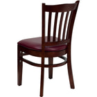 Flash Furniture – Chaise de restaurant en bois à traverses verticales, fini acajou avec siège en vinyle bourgogne-Siège rembourré en vinyle bourgogne