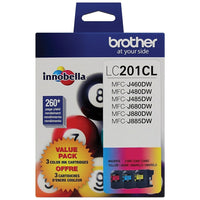 Brother - Cartouches d'encre couleur LC201, paq./3-Trois couleurs d'encre : cyan, magenta, jaune