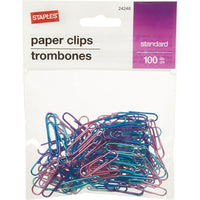 Staples - Trombones recouverts de vinyle, taille n° 1, couleurs métalliques variées, paquet de 100-Les trombones en vinyle glissent facilement et ne laissent jamais de marques sur vos documents