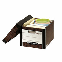 Boîte de rangement à usage intensif Bankers Box R-Kive Lettre/Légal - Aspect bois - paquet de 12-Parois à double épaisseur sur la longueur, à triple épaisseur sur la largeur et avec un double fond pour résister aux manipulations fréquentes.