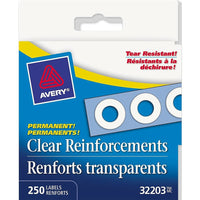 Avery - Renforts autoadhésifs, transparents, paq./250-Les renforts Avery sont conçus pour réparer des trous déchirés  