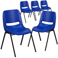 Chaise coquille marine pour enfants ergonomique et empilable de la série HERCULES avec hauteur de siège de 12 po.-Ensemble de 5 chaises empilables polyvalentes