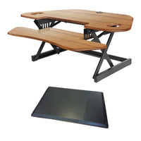 Rocelco - Rehausseur de bureau d'angle réglable assis/debout de 46 po avec tapis anti-fatigue - Teck-Aucun assemblage requis pour le CADR