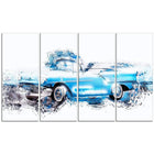 Designart – Voiture ancienne bleu pastel, toile de style galerie, 4 panneaux (PT2660-271)-Impression