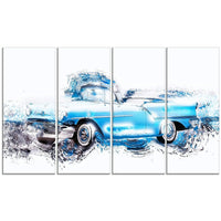 Designart – Voiture ancienne bleu pastel, toile de style galerie, 4 panneaux (PT2660-271)-Impression