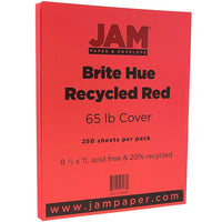 JAM Paper Papier couverture cartonné recyclé Brite Hue lisse, 8 1/2 x 11 po, rouge, 250 feuilles/rame-Rouge