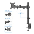 ShoppingAll - Support de montage pour écran LCD LED simple avec bras réglable - Noir-La tête VESA peut s'incliner de +90° à -35°, pivoter de 180° et tourner de 360°. Rotation facile entre la position de visualisation portrait et paysage