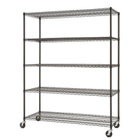 Étagère à tablettes grillagées à 5 niveaux TRINITY Basics Avec roulettes, Noire (TBFPB-0931)-Homologation NSF