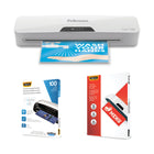 Fellowes - Offre groupée avec plastifieuse 12,5 po et 100 pochettes 3 mil format Lettre et 100 pochettes 5 mil format Menu-Plastifie des documents jusqu’à 12,5 po