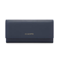 Champs - Portefeuille extensible trifold RFID - Marine-Faux cuir, marine