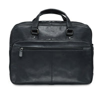 Mancini - Mallette pour portatif de 15,6 po avec pochette anti-RFID, deux compartiments, 16,25 x 5,25 x 12 po, noir-Cuir de buffle huilé et ciré à grain supérieur noir