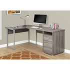 Monarch Specialties - 7255 Bureau 80 po - Taupe Fonce Cote Droit Ou Gauche-De nombreux rangements s'ouvrent avec une étagère et 2 tiroirs de rangement fermés sur des glissières métalliques, dont un tiroir à dossiers pour les documents de format lettre ou légal, accentués par des poignées en plastique argenté élégantes.