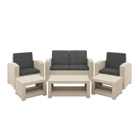 CorLiving - Ensemble de conversation 6 pièces, noir, coussins gris foncé (PLF-111-Z1)-L'ensemble comprend une causeuse, 2 chaises, 2 poufs, une table basse et des coussins de siège