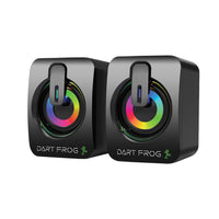 Dart Frog  - Haut-parleurs pour ordinateur 2.0 canaux avec éclairage RVB double LED – Noir-Des rétroéclairages multicolores illuminent le centre de commande