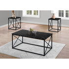 Monarch Specialties - 7954P Ens De Tables - 3Pcs/Marbre Noir/Metal Noir-En metal noire, le cadre en design X est robuste et ajoute une touche contemporaine a votre salon, salle familiale ou sous-sol