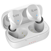 Écouteurs intra-auriculaires Bluetooth 5.0 True Wireless Air iLuv Bubble Gum avec étui de chargement - Blanc-Conçu pour offrir un son riche et haute fidélité tout en réduisant le bruit externe grâce à la structure ergonomique de la structure de l'oreille et des embouts en silicone souple