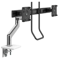Bras pour moniteur Humanscale M8.1 avec double barre transversale + poignée-Avec des fonctionnalités innovantes telles que son mécanisme de compensation et ses roulements de précision autolubrifiants, le M8.1 permet aux utilisateurs d'ajuster sans effort leur (s) moniteur (s) à leur position ergonomique optimale tout en offrant une gestion des câbles de haut en bas.